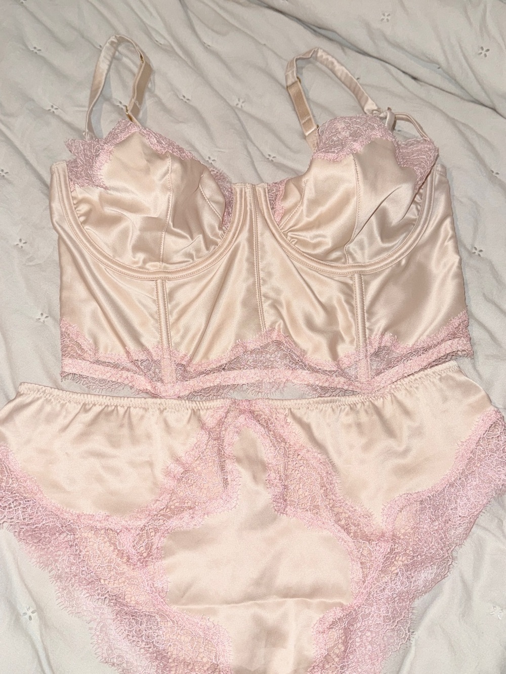 Victoria's Secret Satin Longline Bralette & High-Waist Brief Set - Blush